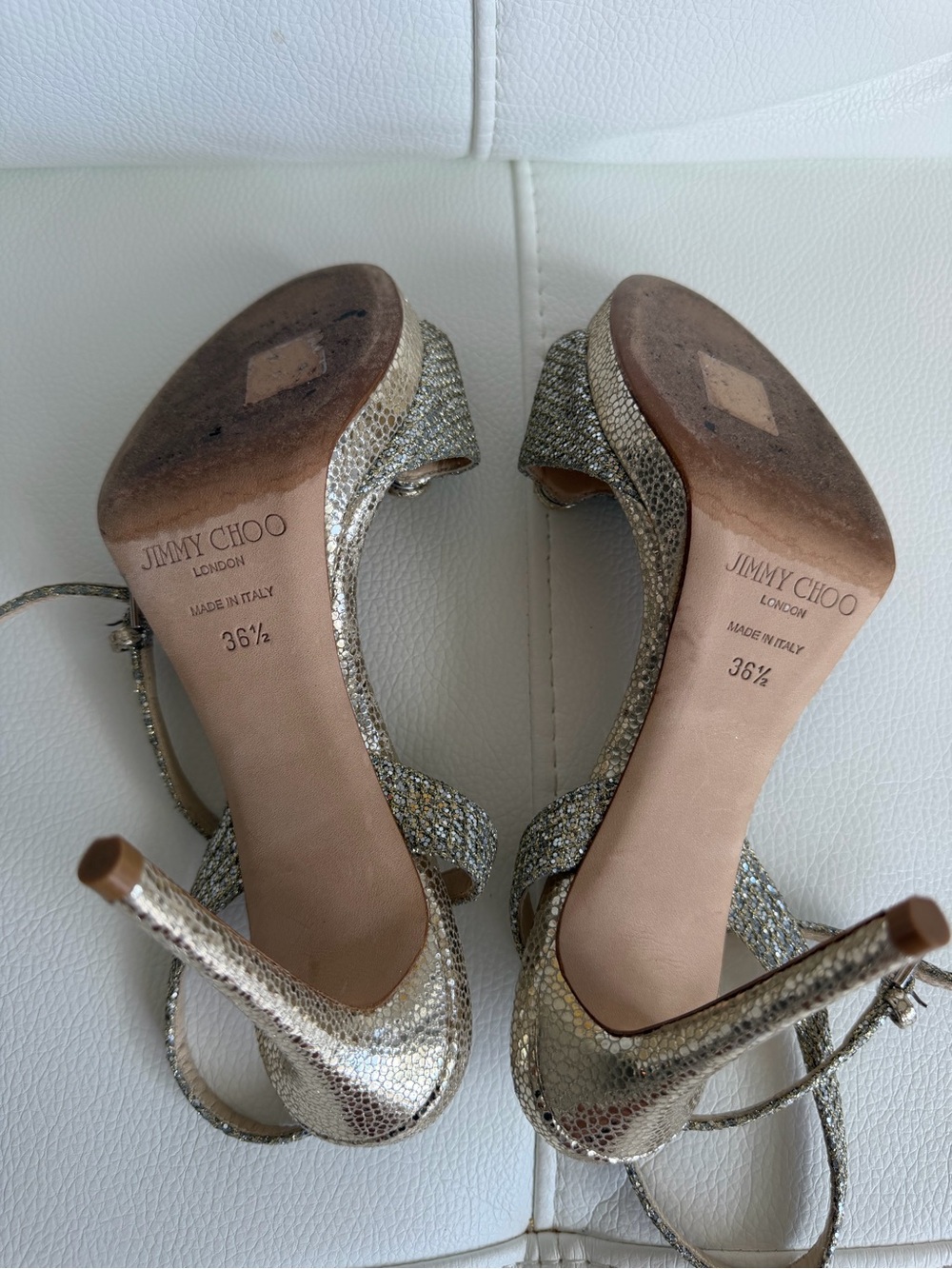 Jimmy Choo Gold Jeweled Ankle-Strap Sandals - Picture 4 of 8